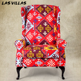 Lasvillas 美式乡村老虎椅 欧式单人布皮艺沙发 卧室客厅沙发椅子