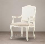 美式乡村做旧实木软包餐椅棉麻布艺餐厅酒店餐椅新古典餐厅椅子