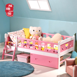 儿童床女孩 公主床实木小孩床带护栏 粉色小床单人床幼儿床拼接床