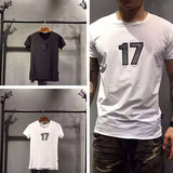 16夏季新款G家短袖欧洲潮牌拼接17数字T恤男装修身上衣时尚短半袖