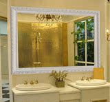 百盛 现代简约浴室壁挂镜子 美式卫生间化妆镜白雕花欧式卫浴镜
