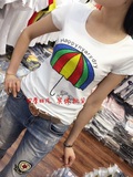 卡玛娅2016夏新款T恤简约时尚欧洲站纯色女圆领短袖印花修身韩版