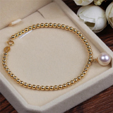 天然珍珠手链 淡水珍珠搭配小金珠 白色/桔色/紫色可选 简约时尚