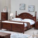 纯实木床1.8米美式乡村黑胡桃木床高箱储物床欧法式复古卧室家具