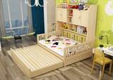 拖床组合床实木衣柜床儿童床子母床多功能松木储物床带书架高箱床