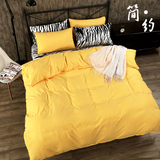 家纺简约纯色四件套1.8m床双人床笠床单被套素色斑马床上用品秋冬