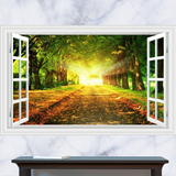 3D立体窗户光辉贯穿绿廊情人路 田园风景浪漫墙贴纸客厅卧室壁画