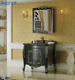 蓝惠欧式实木浴室柜新古典黑色金卫浴柜大理石洗手盆柜镜柜玻璃柜