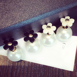 韩国韩版2015新款时尚清新小雏菊黑白花朵大珍珠个性简约耳钉耳环