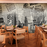 抽象城市建筑背景墙壁纸黑白 3d复古墙纸壁画餐厅酒吧欧式旧报纸