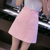 半身裙夏季新款韩版裙子学院风粉色A字裙高腰显瘦包臀裙口袋短裙