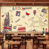欧式3D个性复古英伦风格壁纸休闲吧奶茶店餐厅咖啡店装饰墙纸壁画
