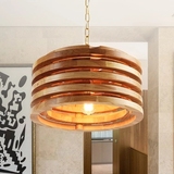 圆形实木餐吊灯简约日式过道咖啡厅酒吧餐厅灯具原木单头木艺创意