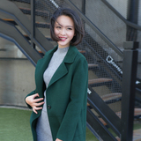 2016新款韩版西装领长袖毛呢外套中长款高端双面绒羊毛大衣女清仓