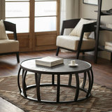 圆形复古茶几简易客厅小圆桌子时尚实木铁艺泡茶桌简约 创意茶台