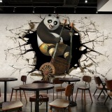 3D立体卡通壁画功夫熊猫破墙儿童房墙纸主题酒店卧室KTV包厢壁纸