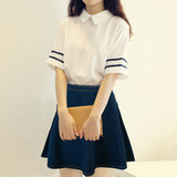 夏季韩版学院风娃娃领雪纺衬衫牛仔短裙学生班服演出服两件套装女