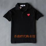 香港IT代购 男女款翻领爱心短袖T恤POLO衫黑色小红心情侣装打底衫