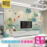 中式客厅3d墙纸主题酒店沙发背景墙壁纸简约三D大型壁画水墨荷花
