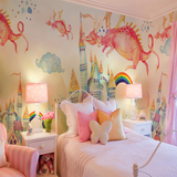 大型女孩卧室儿童房壁纸粉色温馨公主环保墙纸幼儿园定制客厅壁画