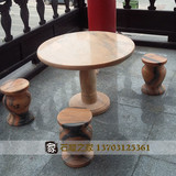 石头圆桌天然大理石桌石凳石椅庭院户外室外装饰石桌餐桌石雕桌椅