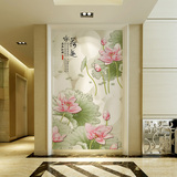 3d现代中式荷花壁画 玄关隔断过道走廊餐厅背景壁纸 简约无缝墙纸