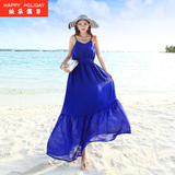 夏季波西米亚仙女款海边度假必备雪纺吊带修身显瘦沙滩裙大摆长裙
