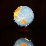 朴坊台湾地球仪 25cm高清木质底座 LED地球仪灯 中英文 床头灯