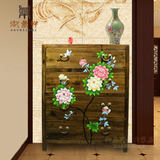 新古典中式彩绘香樟木卧室储物柜实木抽屉四五斗柜客厅装饰餐边柜