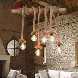 洛格复古简约创意个性灯具餐厅酒吧咖啡厅田园装饰麻绳竹筒吊灯