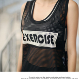 宽松网运动健身背心女罩衫 印花字母镂空大码网眼无袖跑步学生T恤