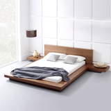 北欧简约现代日式榻榻米实木橡木双人床原木色婚床床头柜一体床