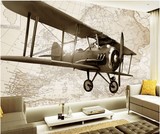 欧式大型壁画手绘复古飞机电视背景墙纸客厅卧室个性壁画无缝壁纸