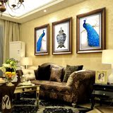 欧式美式复古装饰画沙发背景墙客厅餐厅挂画壁画三联玄关孔雀有框