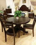 美式餐桌实木餐桌圆形餐桌椅组合大圆桌1.2米红椿原木简约饭桌椅