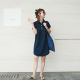 iam定制款 2016夏季新款韩版学院风POLO领衬衫裙 中长款连衣裙女