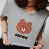 2016韩国布朗熊夏装宽松短袖纯棉大码毛绒可爱风百搭圆领女士T恤
