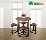 简约铁艺实木圆形桌椅创意小饭桌铁艺省空间一桌四椅宜家餐桌餐椅