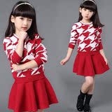 拉夏贝尔品牌童装时尚小鱼女童2016新春装新款针织衫裙子两件套装