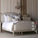 法式复古做旧实木软包床主卧大床 美式雕花双人床 床头软靠背婚床