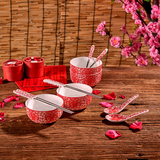 结婚陶骨瓷碗筷勺瓷勺套装礼盒红喜庆不锈钢中式餐具日用送礼高档