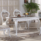 奢华现代实木雕花欧式餐桌餐椅组合小户型长方形6/4人大理石饭桌