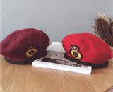 新款韩系海军风羊毛个性徽章儿童贝雷帽子 男女宝宝画家帽套头帽
