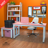 电脑桌台式简易钢木办公桌粉色蓝色书桌子简约现代写字桌会议桌