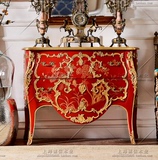法式新古典家具美式手绘 宫廷风红色两抽屉欧式田园雕花玄关柜