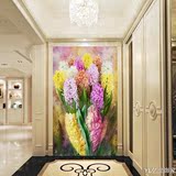 欧式客厅大型玄关壁纸壁画 走廊过道墙纸装饰画 竖版3D油画风信子