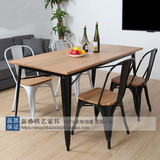 美式家具实木餐桌复古铁艺桌椅组合时尚简约现代西餐厅咖啡厅定制