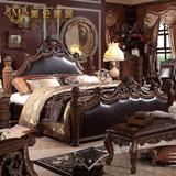 欧式床实木雕刻双人床美式真皮大床1.8米婚床公主床高档卧室家具