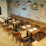 复古咖啡厅桌椅 美式实木桌2人 茶餐厅西餐厅桌椅组合 甜品店桌椅