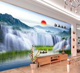 中式山水风景壁画江山多娇高清3d壁纸客厅电视背景墙布墙纸卧室